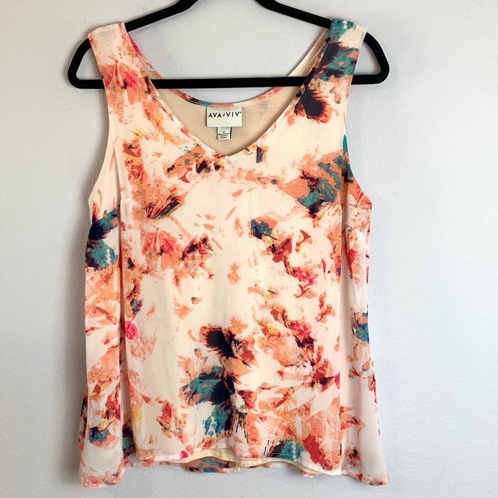 Ava & Viv Peach floral sleeveless blouse Size X/14